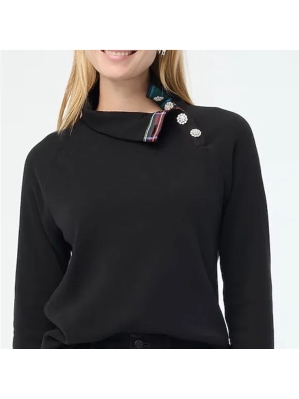 J. Crew Black Funnel Neck top with Button Accents
